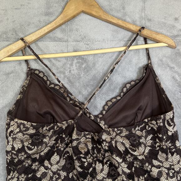 Hugo Buscati Mini Dress Medium Brown Lace Dark Fairy Babydoll Goth Y2K Vtg USA - Picture 5 of 11